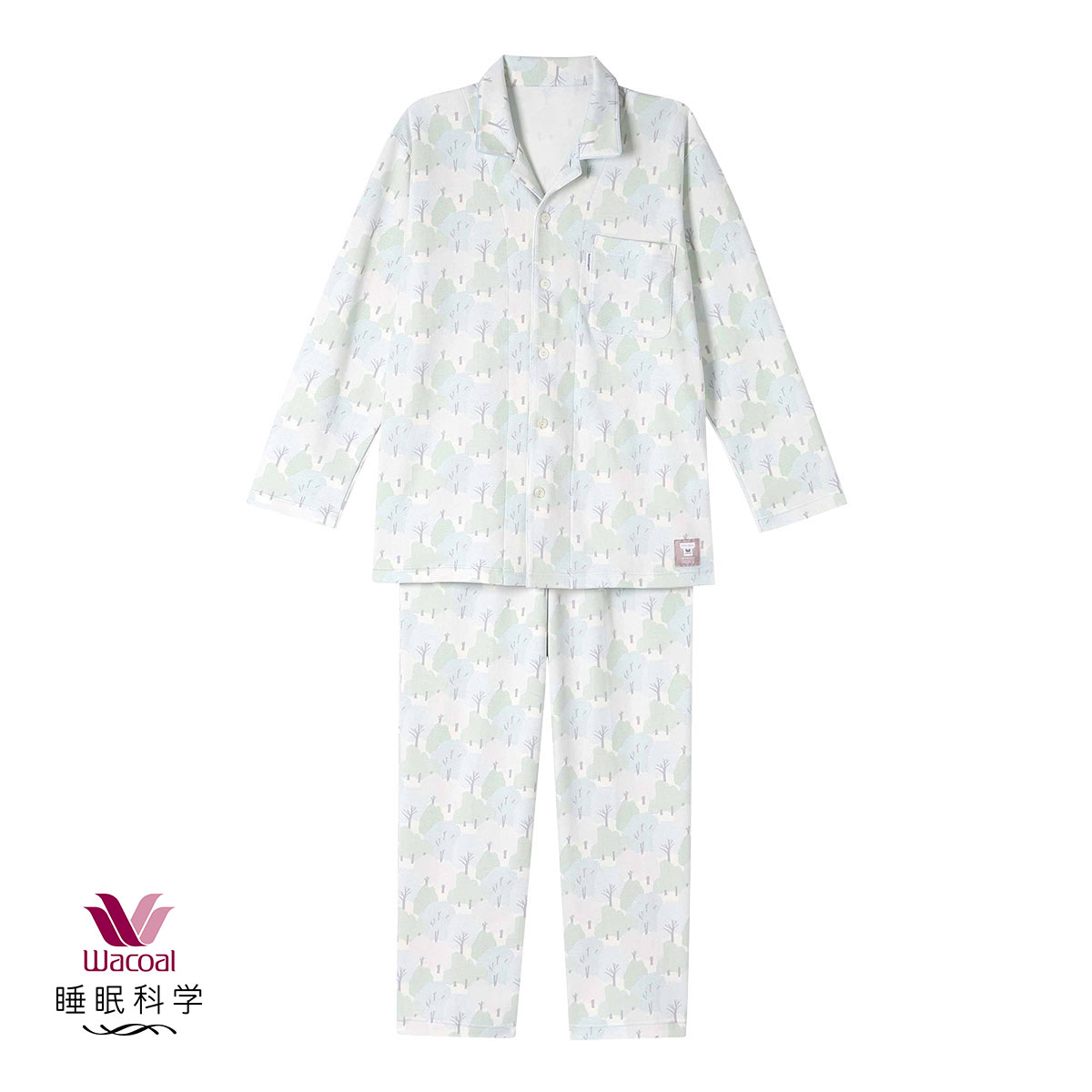 ワコール 睡眠科学 メンズ シャツパジャマ 長袖 上下セット あったか SOU・SOU柄 Wacoal(GR-グリーン-M)