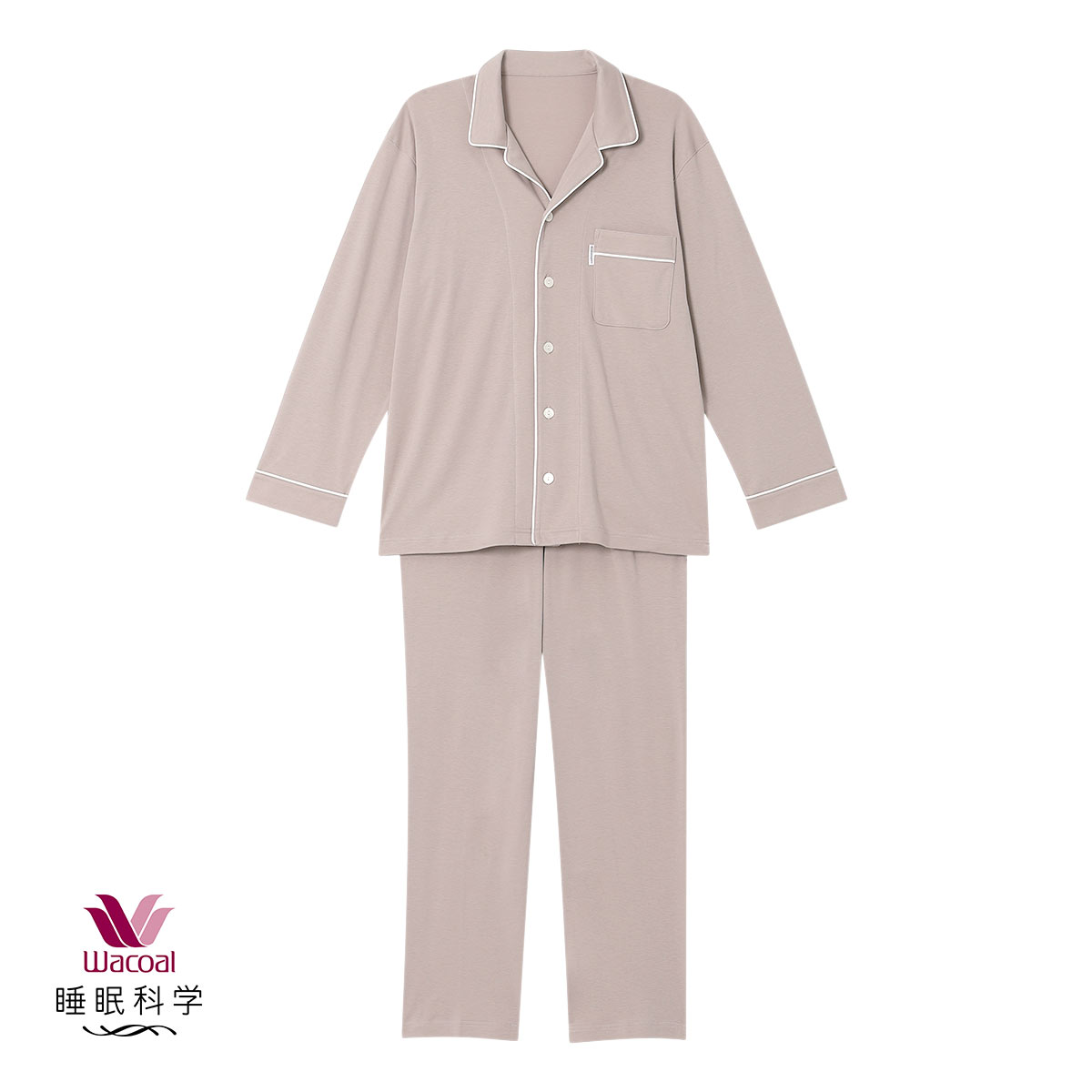 ワコール Wacoal 睡眠科学 メンズ シャツパジャマ 綿100％ なめらかでやわらかい 天綿 ML 長袖 紳士(BE-ベージュ-M)
