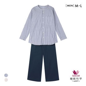 ワコール 睡眠科学 メンズ シャツパジャマ 長袖 上下セット ストライプ 寝返りしやすい 綿混 ML 紳士 Wacoal
