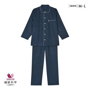 ワコール Wacoal 睡眠科学 メンズ 綿サテン シャツ パジャマ 長袖 上下セット 綿100％ コットン