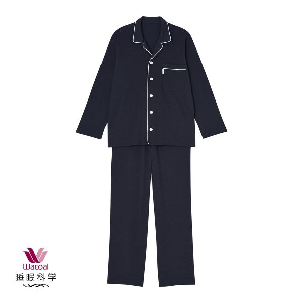 ワコール Wacoal 睡眠科学 メンズ なめらかでやわらかい天綿 シャツ パジャマ 長袖 上下セット 綿100％ コットン
