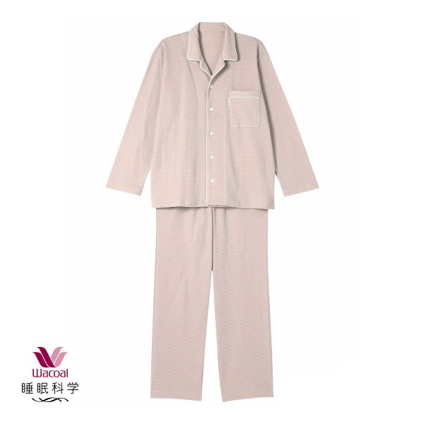 ワコール Wacoal 睡眠科学 メンズ なめらかでやわらかい天綿 シャツ パジャマ 長袖 上下セット 綿100％ コットン