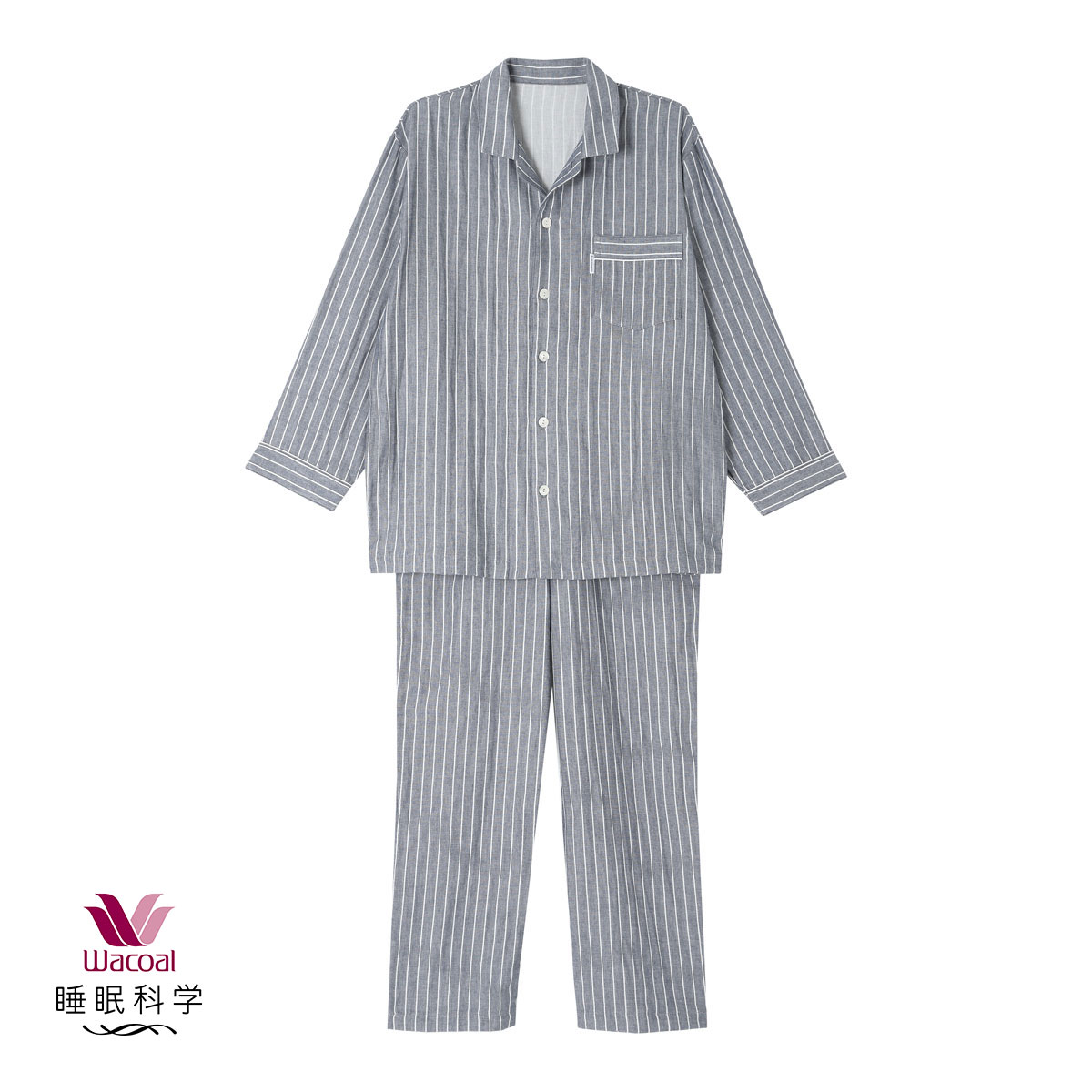 新品！ワコール 睡眠科学 半袖パジャマ Ｍサイズ シルクのようなコットンブラウン ワコール Wacoal 睡眠科学 シルクサテン メンズ シャツパジャマ