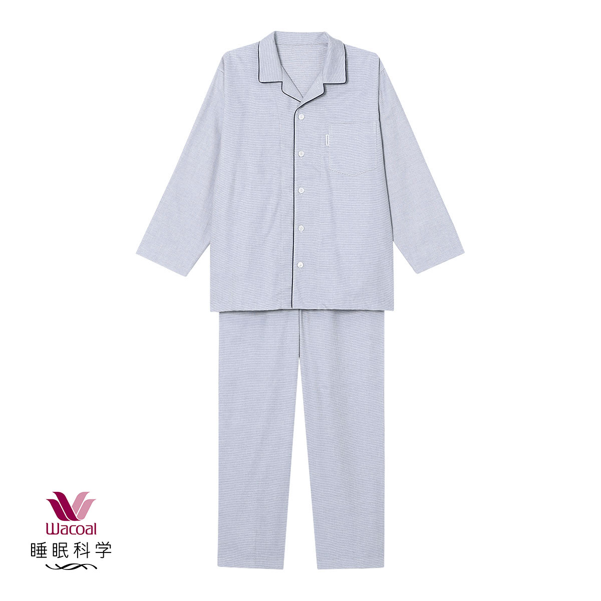ワコール Wacoal 睡眠科学 メンズ 綿100％ シャツパジャマ 長袖 上下セット コットン 紳士用 ML(NV-ネイビー-M)