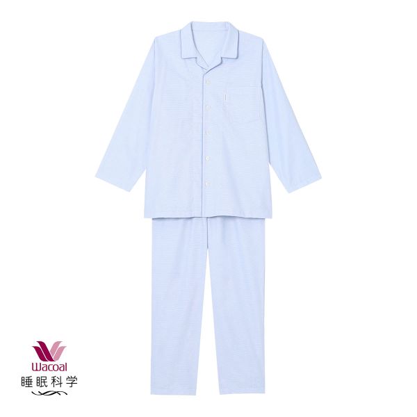 ワコール Wacoal 睡眠科学 メンズ 綿100％ シャツパジャマ 長袖 上下セット コットン 紳士用 ML