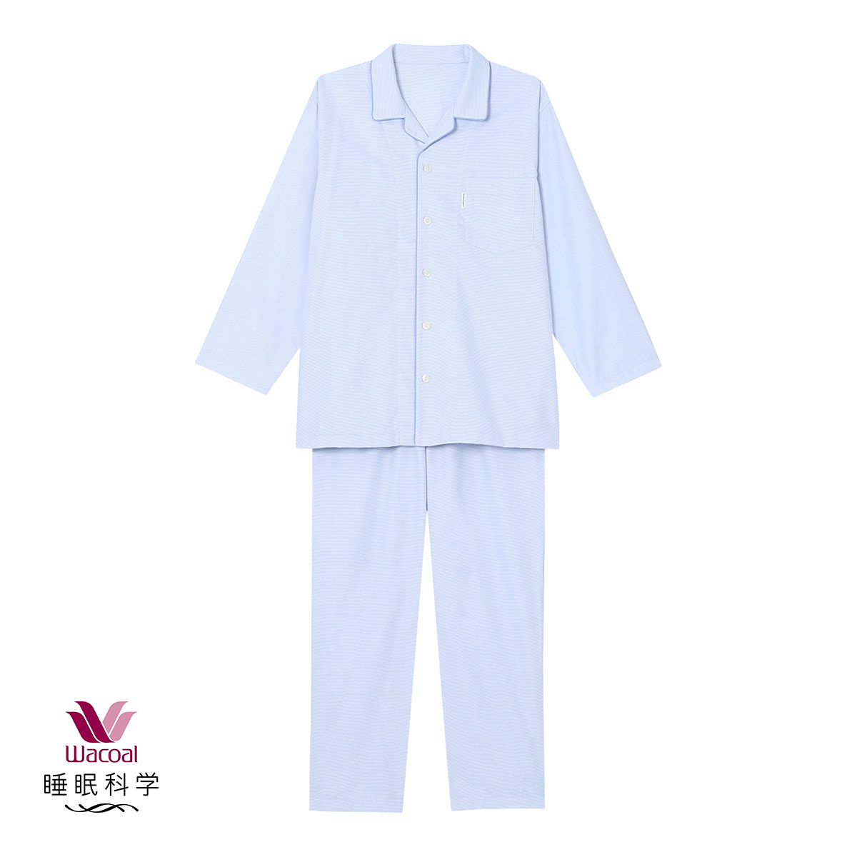 ワコール Wacoal 睡眠科学 メンズ 綿100％ シャツパジャマ 長袖 上下セット コットン 紳士用 ML(SX-サックス-M)
