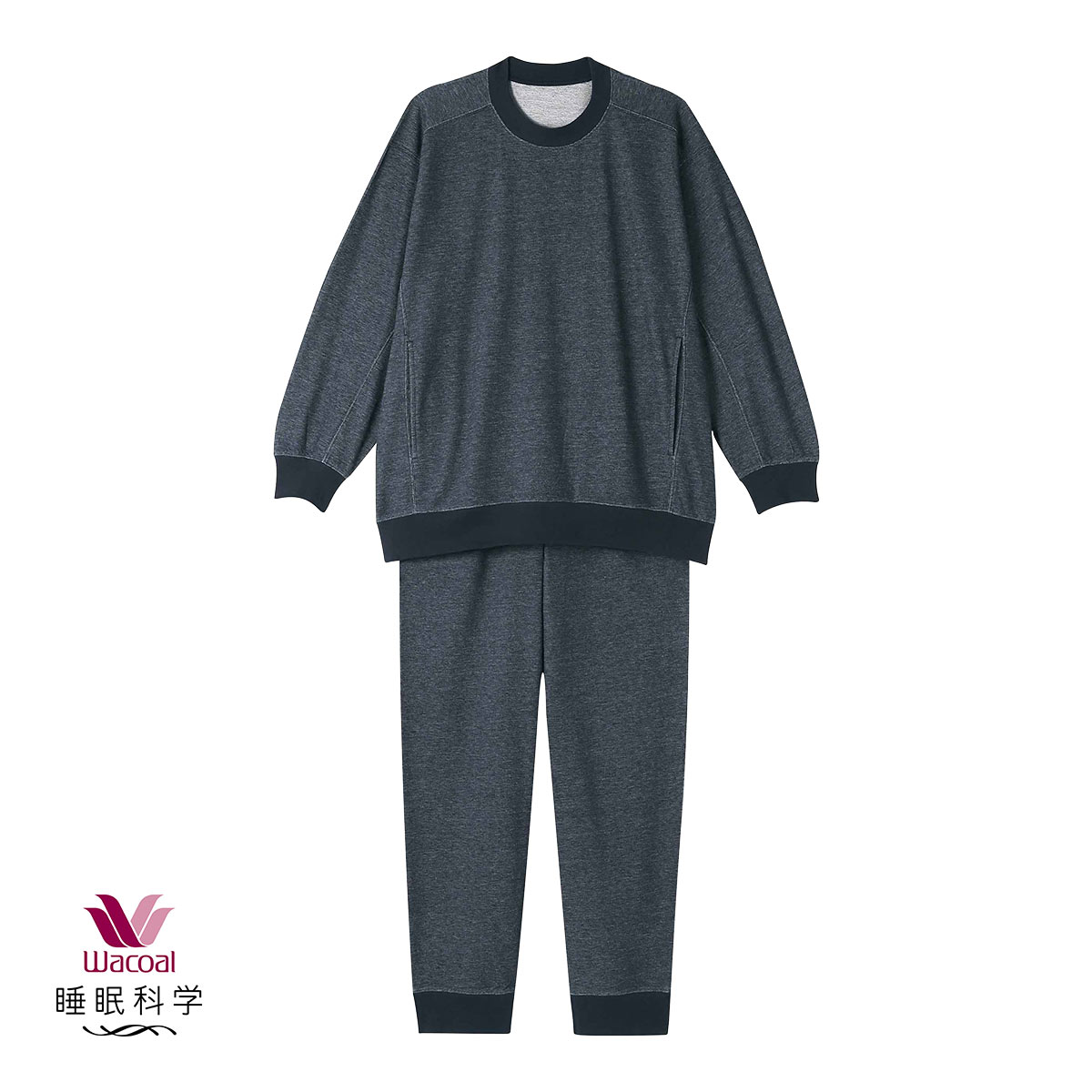 ワコール Wacoal 睡眠科学 メンズ ルームウェア パジャマ 上下セット 長袖 デニム調 綿混 紳士用 ML 寝返りしやすい YGX599(NV-ネイビー-M)