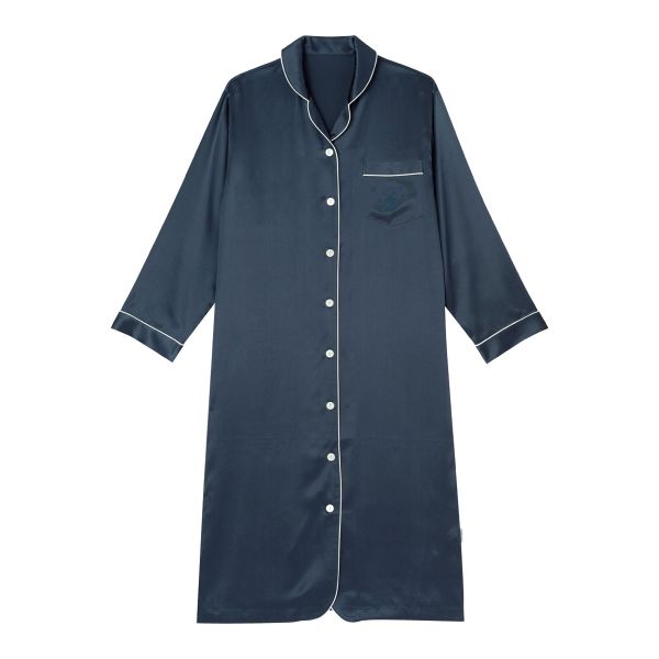 ワコール Wacoal 睡眠科学 シルクサテン レディース シャツスリーパー パジャマ ワンピース 前開き 長袖 シルク100％ 絹