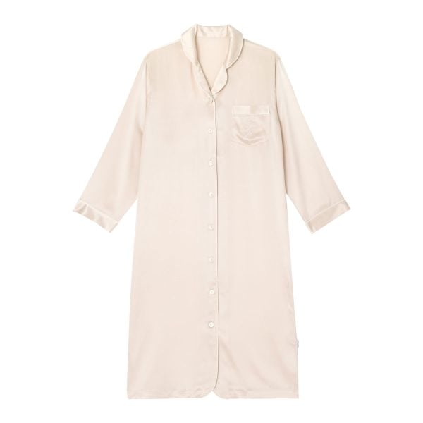 ワコール Wacoal 睡眠科学 シルクサテン レディース シャツスリーパー パジャマ ワンピース 前開き 長袖 シルク100％ 絹