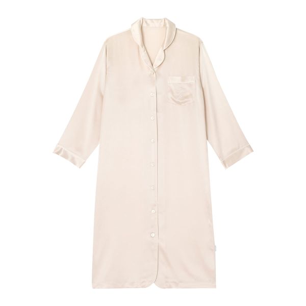 ワコール Wacoal 睡眠科学 シルクサテン レディース シャツスリーパー パジャマ ワンピース 前開き 長袖 シルク100％ 絹