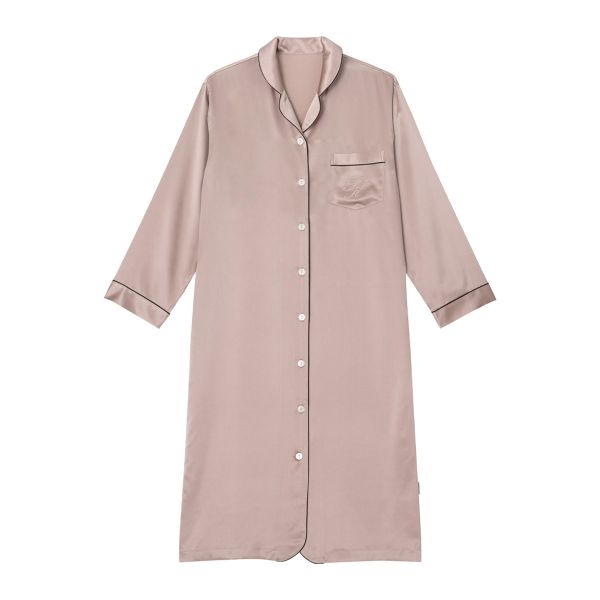 ワコール Wacoal 睡眠科学 シルクサテン レディース シャツスリーパー パジャマ ワンピース 前開き 長袖 シルク100％ 絹