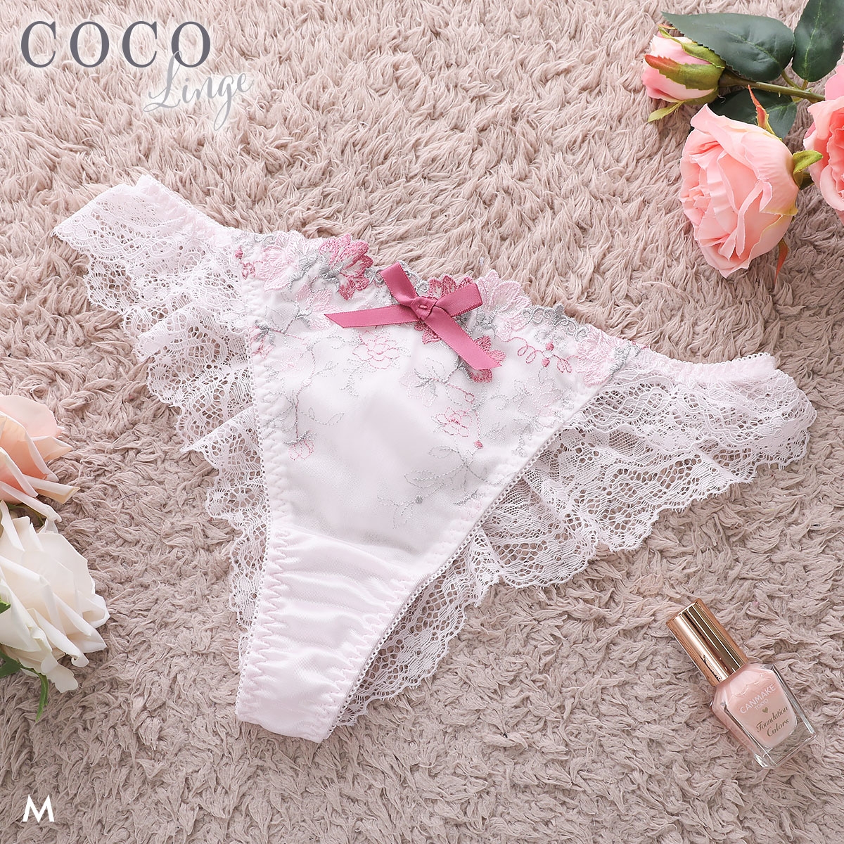 ココランジェ エリゼクラシーク Tバック ショーツ 単品 バックレース 総レース COCO Linge(PI-ピンク-M)