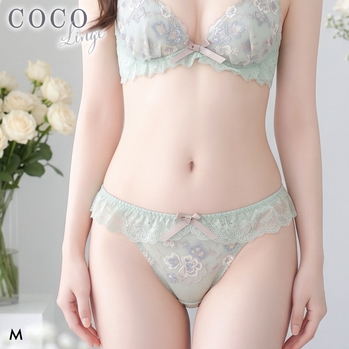 ココランジェ ガーリーリトルフラワー Tバック ショーツ COCO Linge(MI-ミント-M)