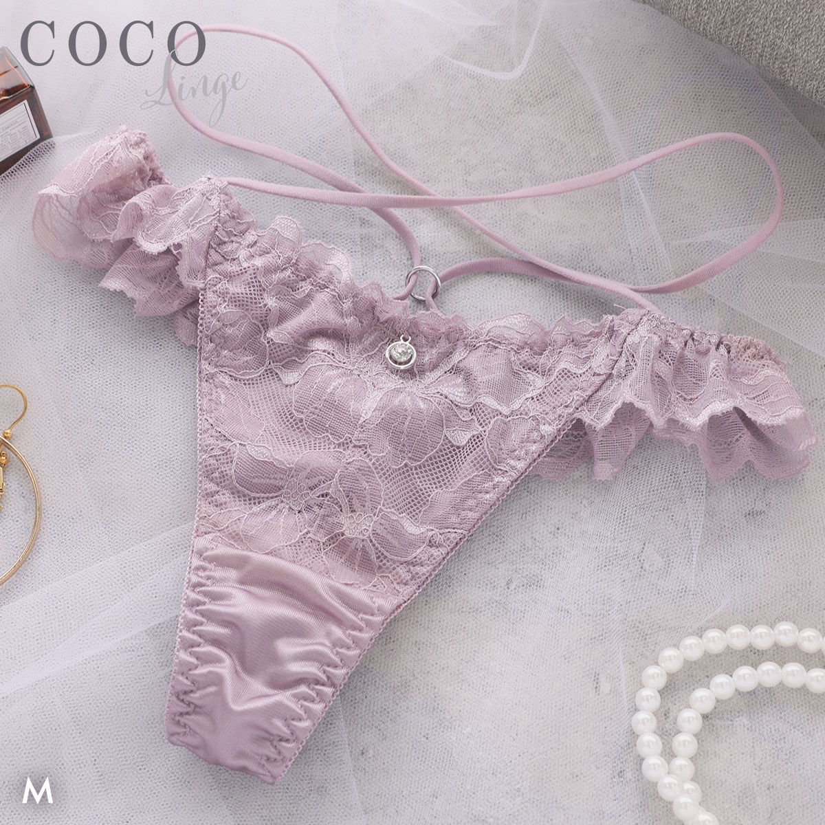 ココランジェ シアーヴェールレース Tバック ショーツ ストリング COCO Linge(PU-パープル-M)
