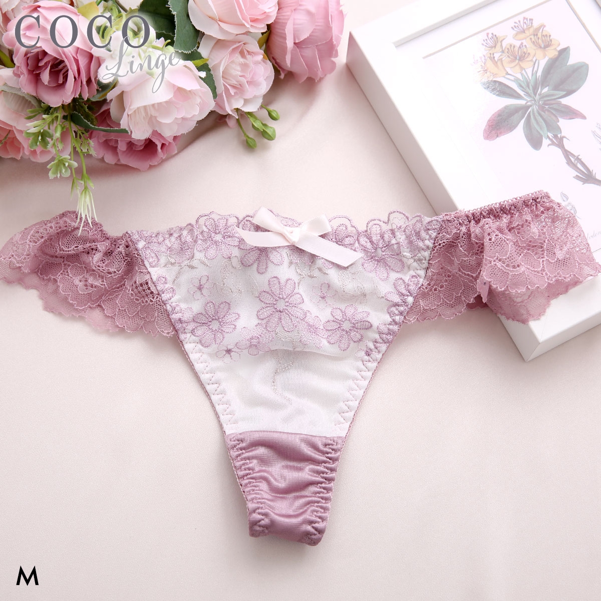 ココランジェ ファンシーブロッサム Tバック ショーツ 単品 バックレース COCO Linge(PI-ピンク-M)