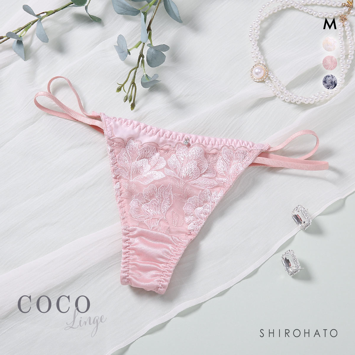 ココランジェ ガーデンレースサテン Tバック ショーツ COCO Linge(PI-ピンク-M)