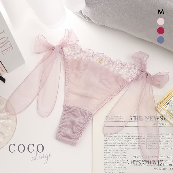 ココランジェ マルチブルーム Tバック ショーツ サイドリボン COCO Linge(PGY-ピンクグレー-M)