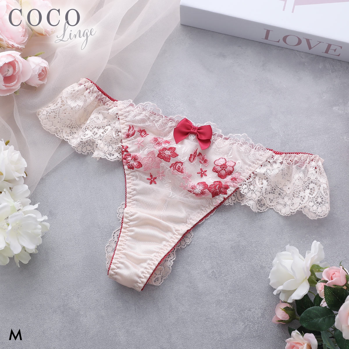 ココランジェ ファンシーフルール Tバック 総レース バックレース ショーツ COCO Linge(RE-レッド-M)