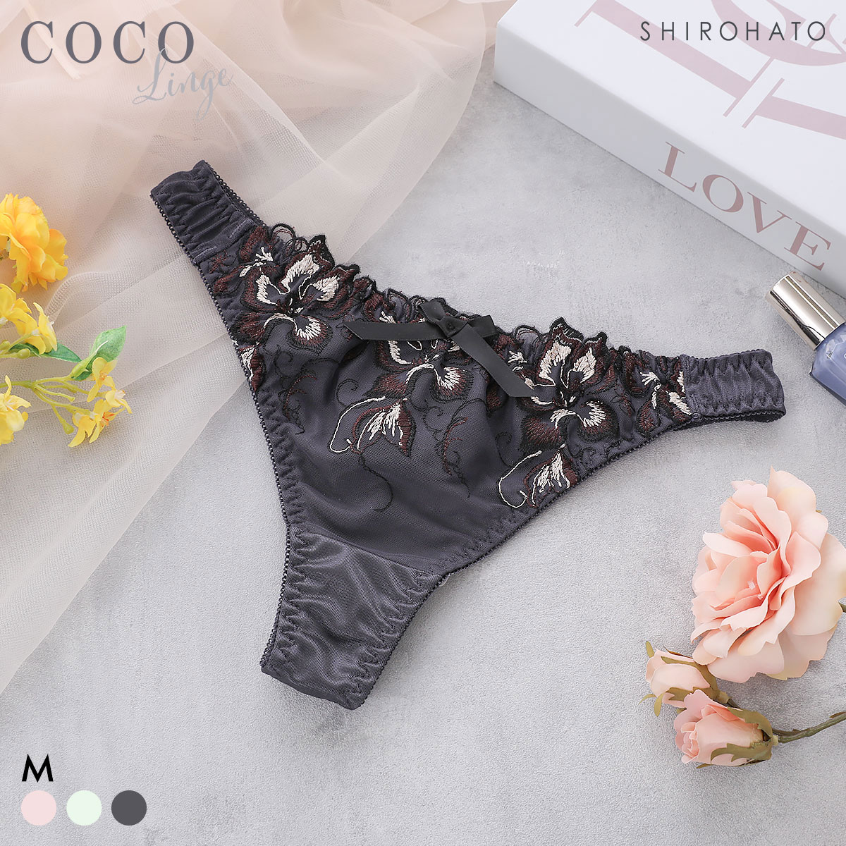 ココランジェ フラワーエッセンス Tバック ショーツ COCO Linge(DGY-濃グレー-M)
