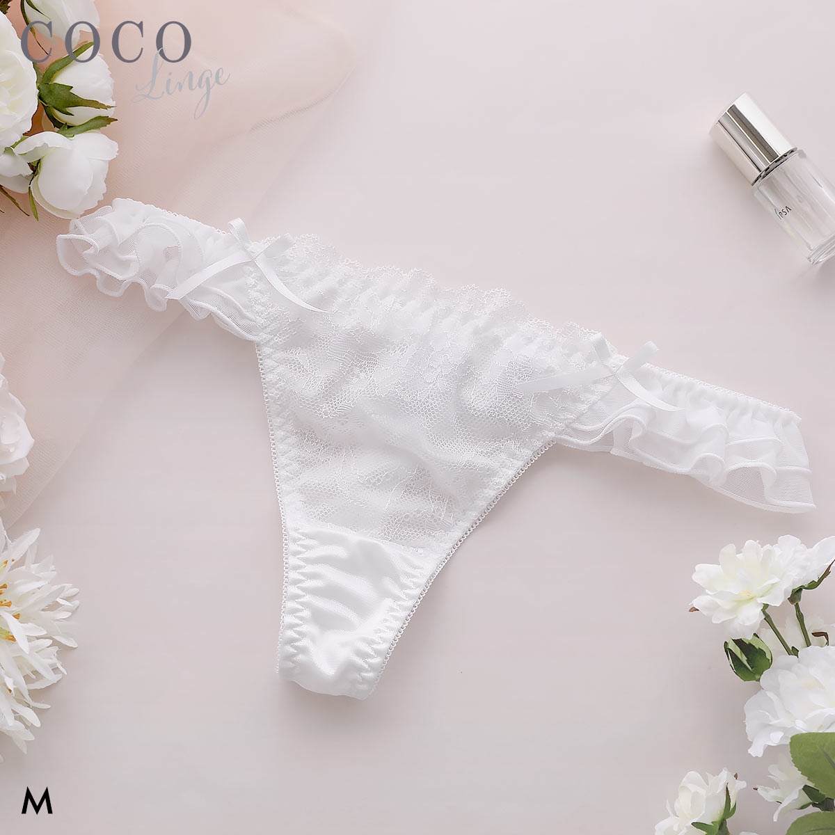 ココランジェ シアーチュールドレープ Tバック ショーツ COCO Linge(OW-オフホワイト-M)