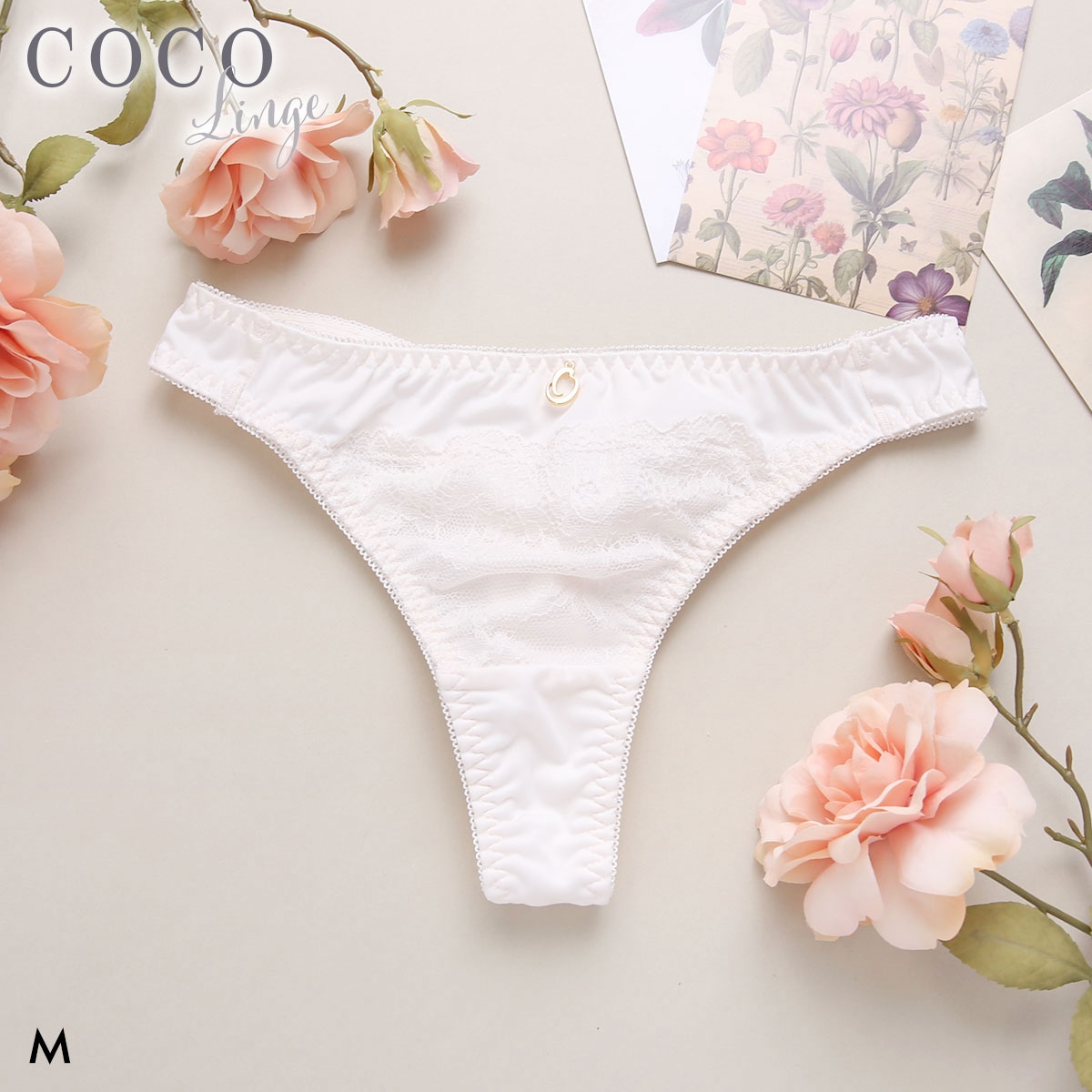 ココランジェ ノーブルフィットカラー ショーツ Tバック 単品 OCO Linge(IV-アイボリー-M)