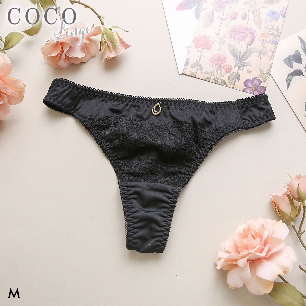 ココランジェ ノーブルフィットカラー ショーツ Tバック 単品 OCO Linge(BK-ブラック-M)