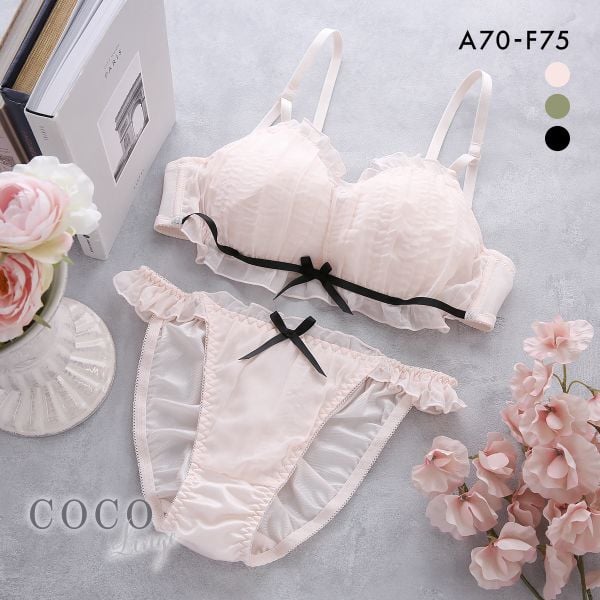 ココランジェ COCO Linge フラッフィシフォン ブラジャー フレア ショーツ セット SHIROHATO 別注 大きいサイズ ココランジェ COCO Linge フラッフィシフォン ブラジャー フレア ショーツ セット SHIROHATO 別注 大きいサイズ