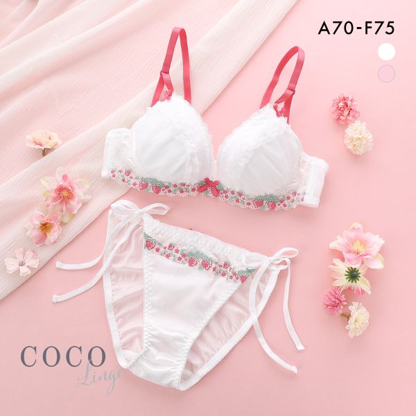 20%OFF ココランジェ ストロベリーガーデンシフォン ブラジャー ショーツ セット サイドリボン COCO Linge 20%OFF ココランジェ ストロベリーガーデンシフォン ブラジャー ショーツ セット サイドリボン COCO Linge