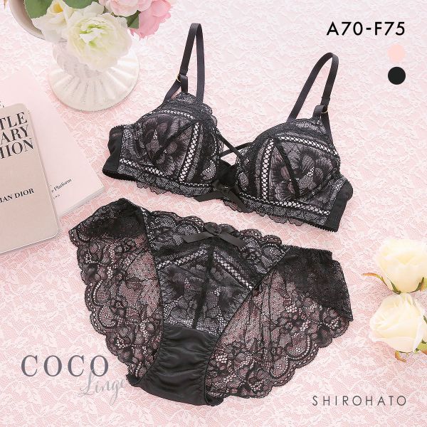 ココランジェ スモーキーレースアップ ブラジャー ショーツ セット 総レース バックレース 谷間 大きいサイズ