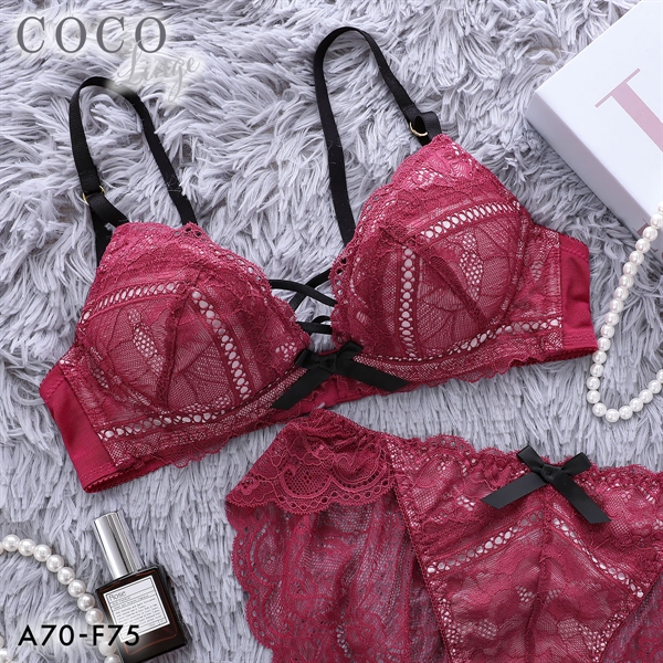 ココランジェ スモーキーレースアップ ブラジャー フレア ショーツ セット ABCDEF 大きいサイズ COCO Linge
