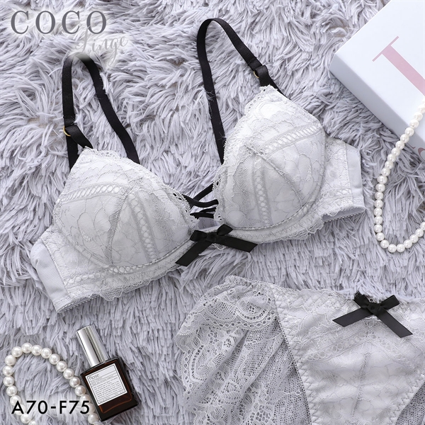ココランジェ スモーキーレースアップ ブラジャー フレア ショーツ セット ABCDEF 大きいサイズ COCO Linge