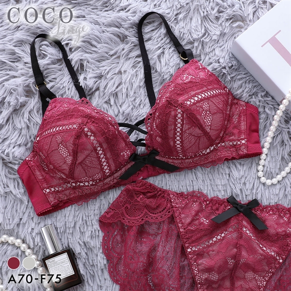 ココランジェ スモーキーレースアップ ブラジャー フレア ショーツ セット ABCDEF 大きいサイズ COCO Linge