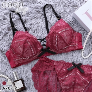 ココランジェ スモーキーレースアップ ブラジャー フレア ショーツ セット ABCDEF 大きいサイズ COCO Linge