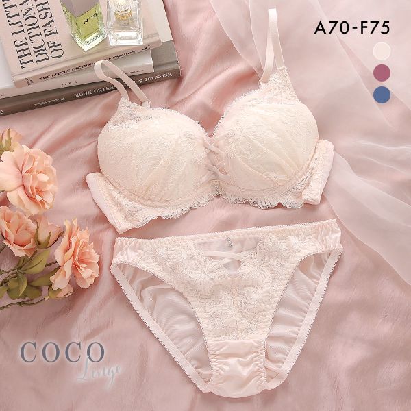 ココランジェ グラマラスコード カシュクール ブラジャー ショーツ セット モールド 脇高 脇肉 レース 谷間 COCO Linge 大きいサイズ