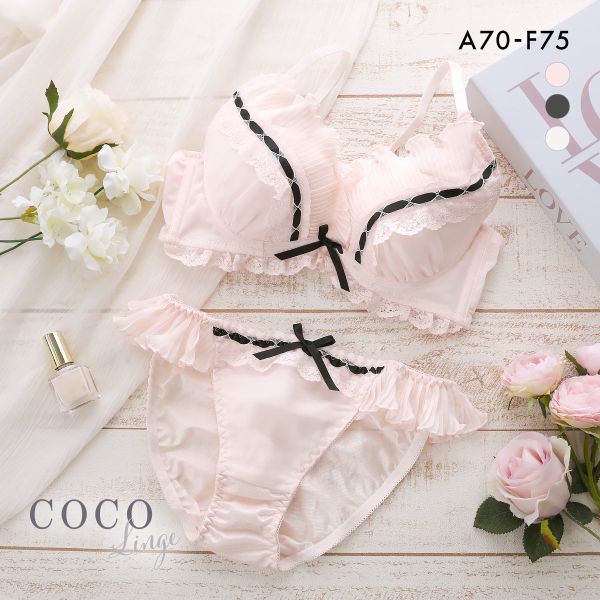 ココランジェ ラブリーフェリーチェ カシュクール ブラジャー ショーツ セット モールド 脇高 脇肉 レース 谷間 COCO Linge 大きいサイズ