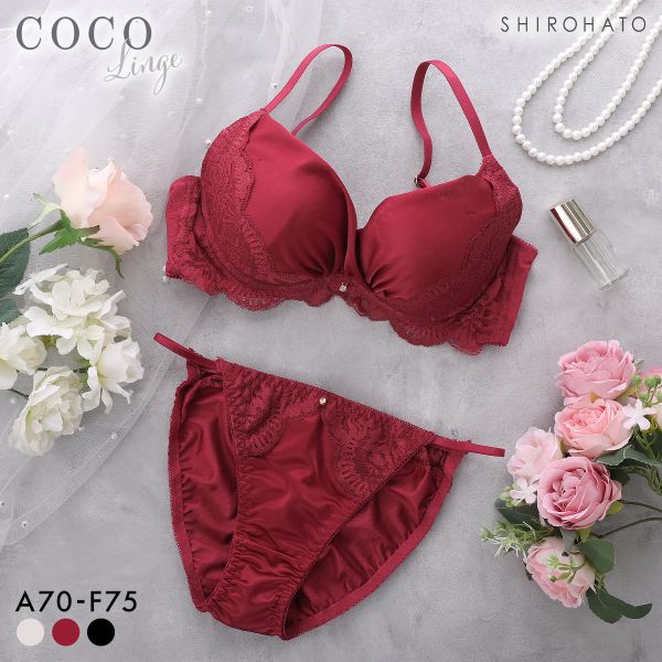 ココランジェ シャイニースムース カシュクール ブラジャー ショーツ セット モールド 脇高 脇肉 レース COCO Linge 大きいサイズ