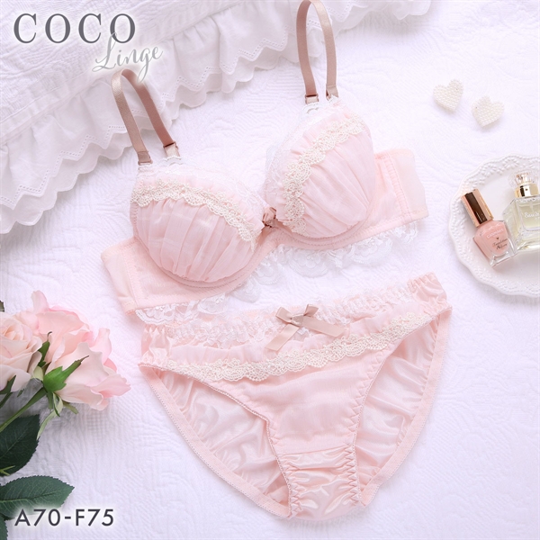 ココランジェ ソフトリーラメシフォン やわらかカップ ソフトワイヤー ブラジャー ショーツ セット COCO Linge