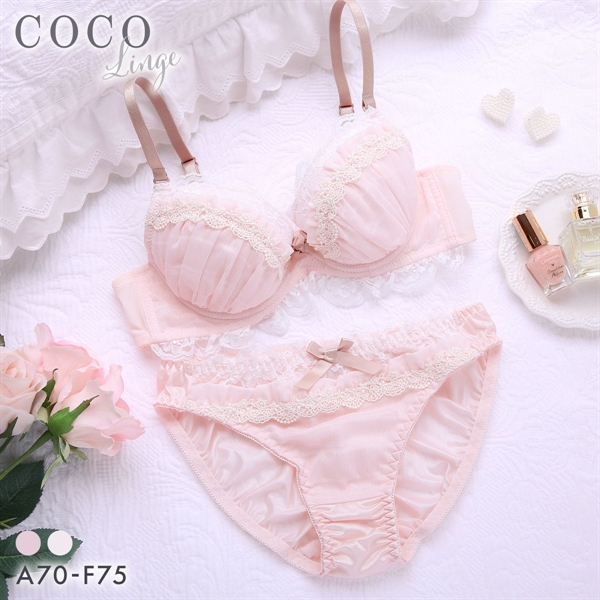 ココランジェ ソフトリーラメシフォン やわらかカップ ソフトワイヤー ブラジャー ショーツ セット COCO Linge