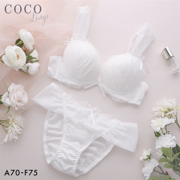 ココランジェ シアーチュールドレープ 神盛 モールド ブラジャー ショーツ セット 谷間 バックレース COCO Linge