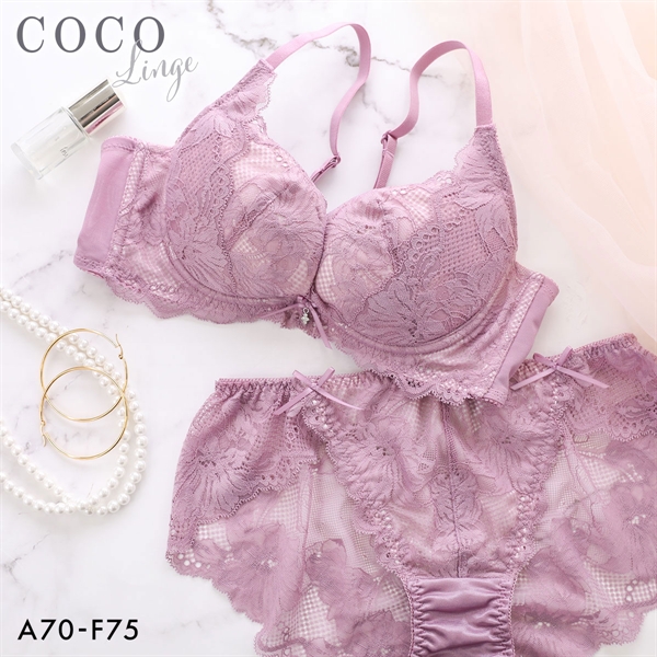 ココランジェ ソフィスティレース ブラジャー ショーツ セット 脇高 モールドカップ 総レース 大きいサイズ COCO Linge