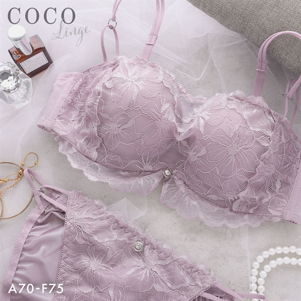 ココランジェ シアーヴェールレース デコルテUP モールド ハーフカップ ブラジャー ショーツ セット COCO Linge