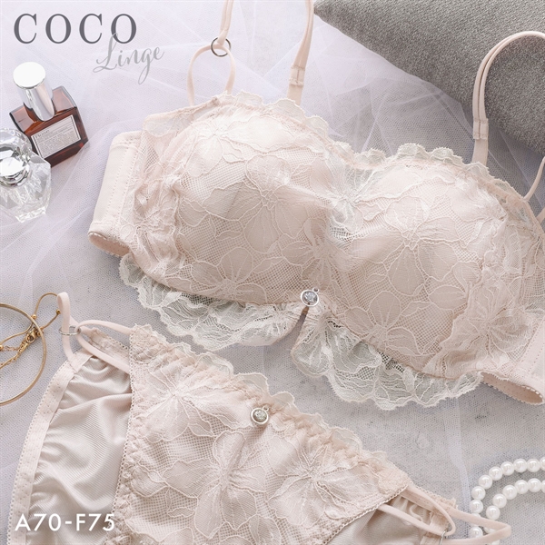 ココランジェ シアーヴェールレース デコルテUP モールド ハーフカップ ブラジャー ショーツ セット COCO Linge