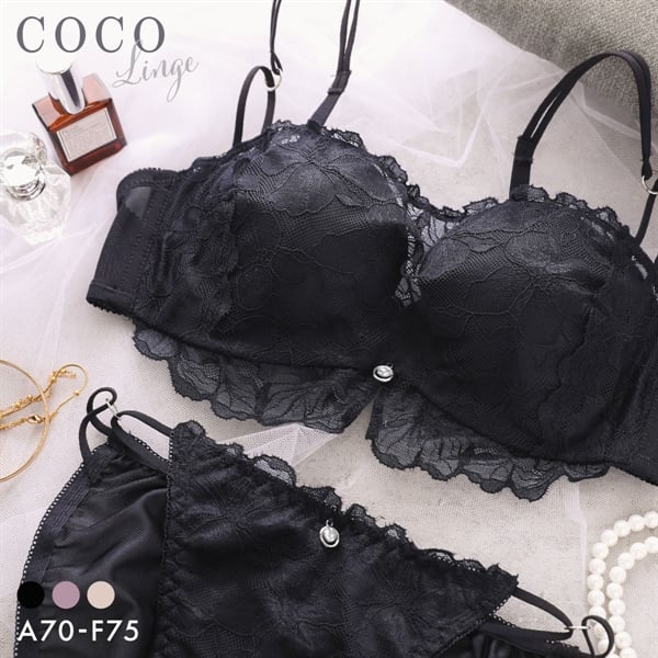 ココランジェ シアーヴェールレース デコルテUP モールド ハーフカップ ブラジャー ショーツ セット COCO Linge