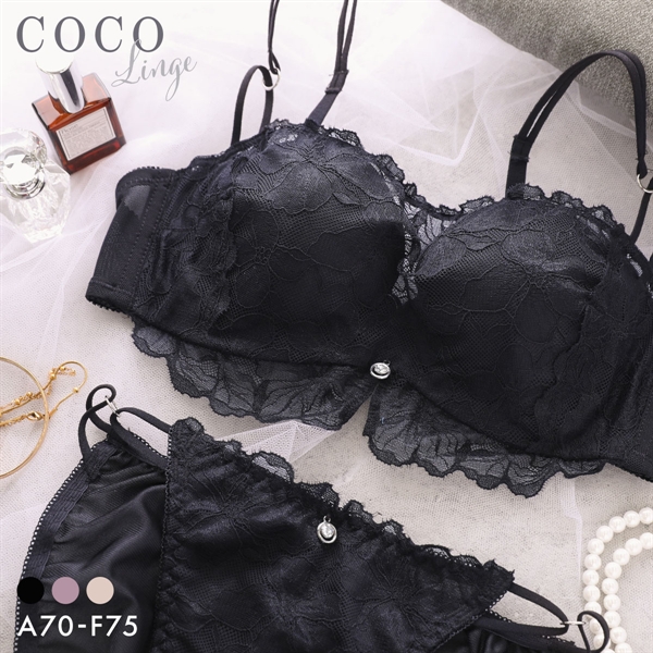 ココランジェ シアーヴェールレース デコルテUP モールド ハーフカップ ブラジャー ショーツ セット COCO Linge