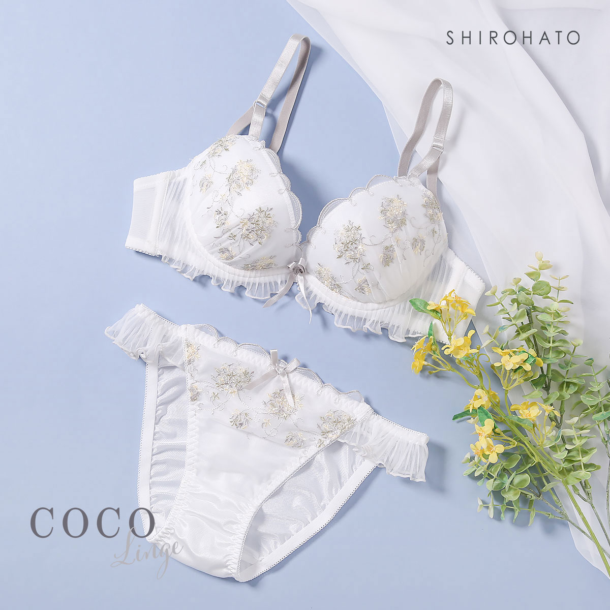 ココランジェ COCO Linge ガーデンアーチブーケ ブラジャー ショーツ セット(OW-オフホワイト-A70-M)