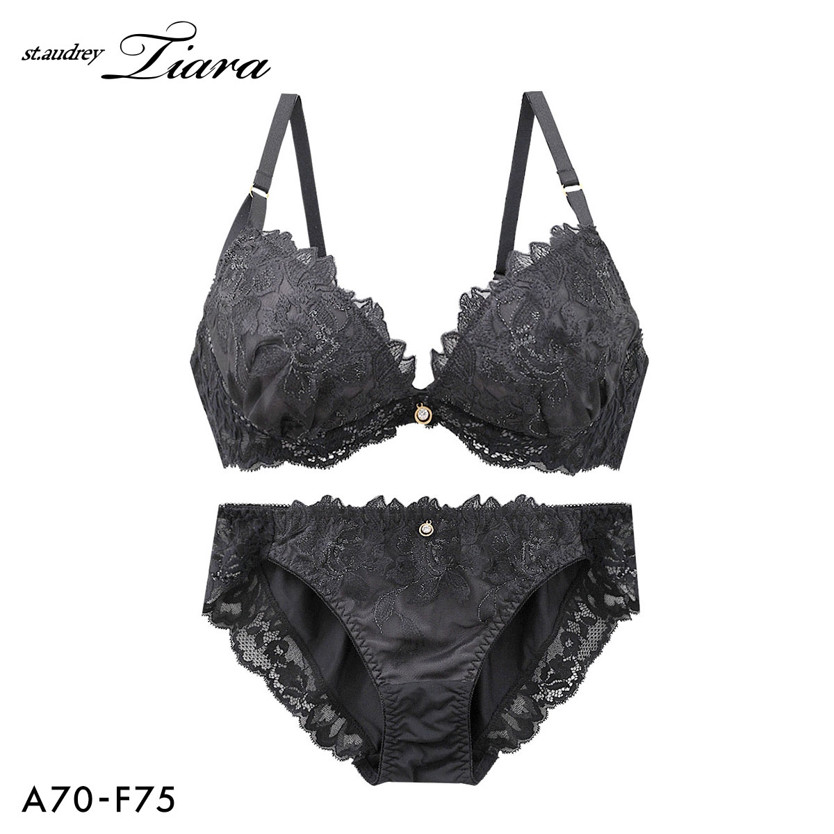 セントオードリー ティアラ ピュアセダクション 3/4カップ ブラジャー ショーツ セット ABCDEF バックレース St.Audrey tiara(BK-ブラック-A70-M)