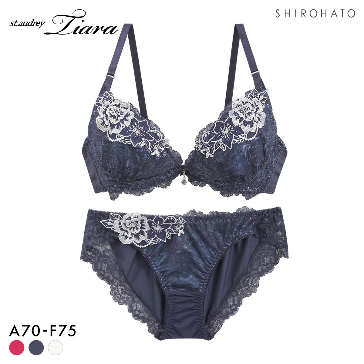 セントオードリー ティアラ シークレットトゥインクルフラワー 3/4カップ ブラショーツセット ABCDEF バックレース St.Audrey tiara(NV-ネイビー-A70-M)