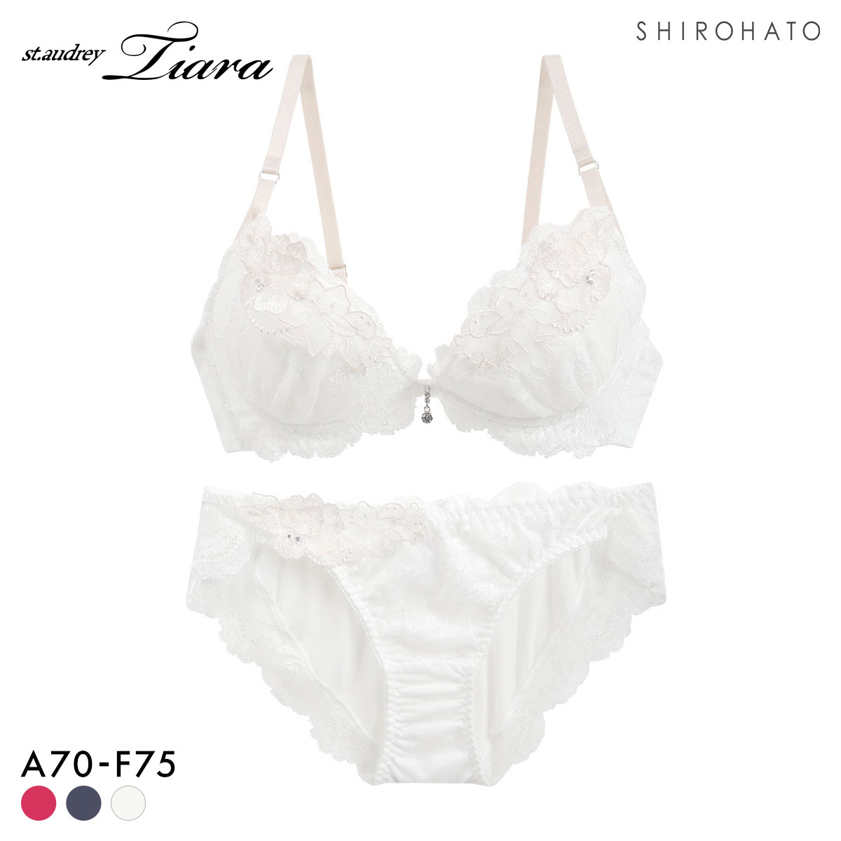 セントオードリー ティアラ シークレットトゥインクルフラワー 3/4カップ ブラショーツセット ABCDEF バックレース St.Audrey tiara(OW-オフホワイト-A70-M)