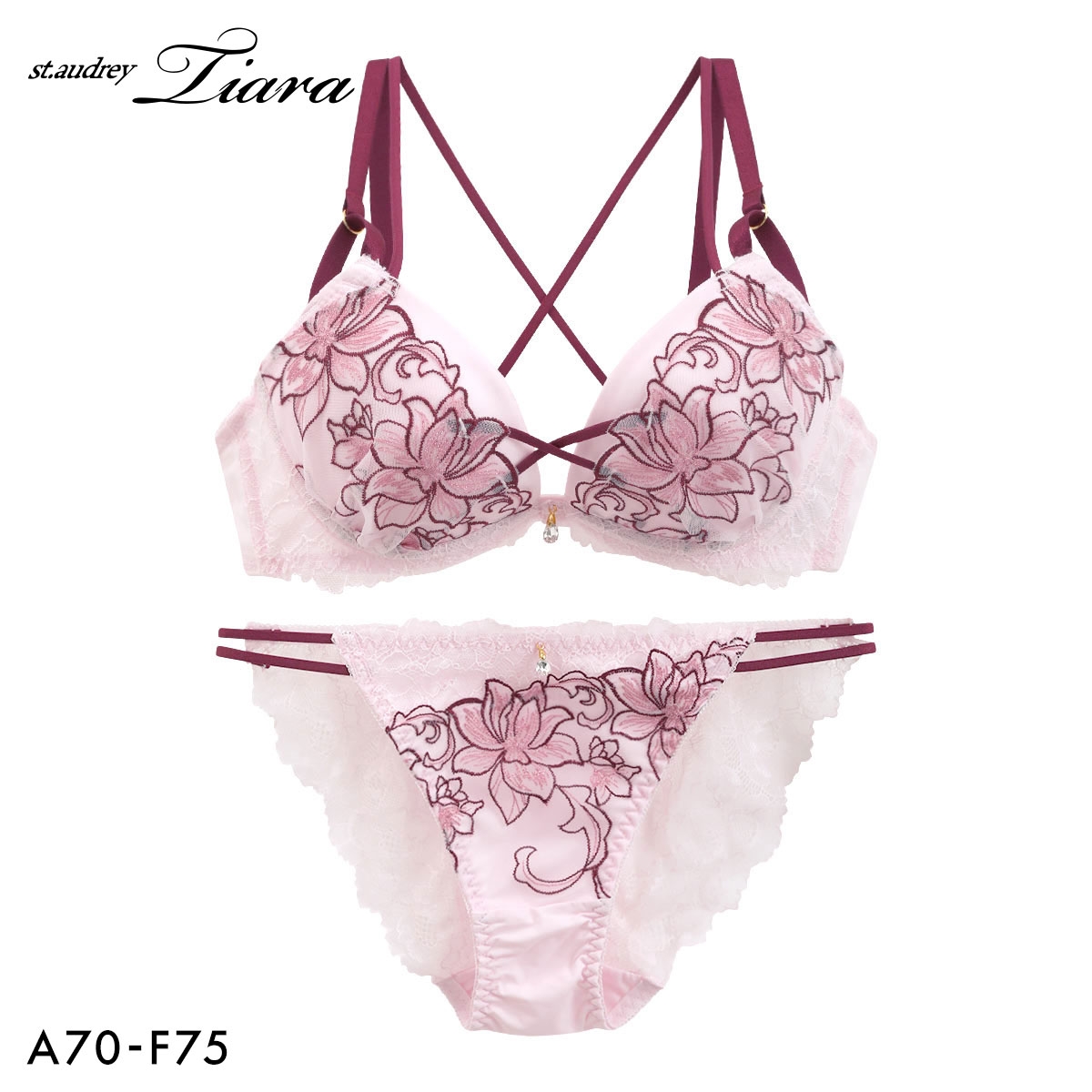 セントオードリー ティアラ グラマラスフラワーコード 3/4カップ ブラジャー ショーツ セット ABCDEF バックレース St.Audrey tiara(PI-ピンク-A70-M)