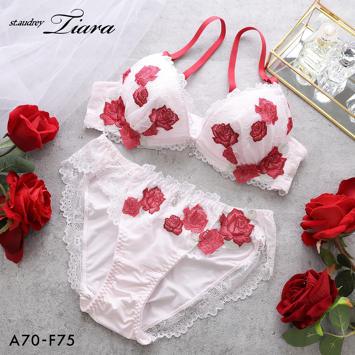 セントオードリー ティアラ ロージ―ガーデン 3/4カップ ブラジャー ショーツ セット ABCDEF バックレース St.Audrey tiara(PI-ピンク-A70-M)